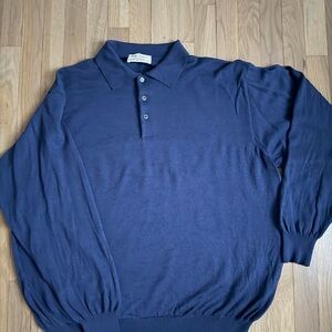 Gran Sasso Deep Blue Men’s Long sleeve Button-Up Polo pullover 3XL Luxury